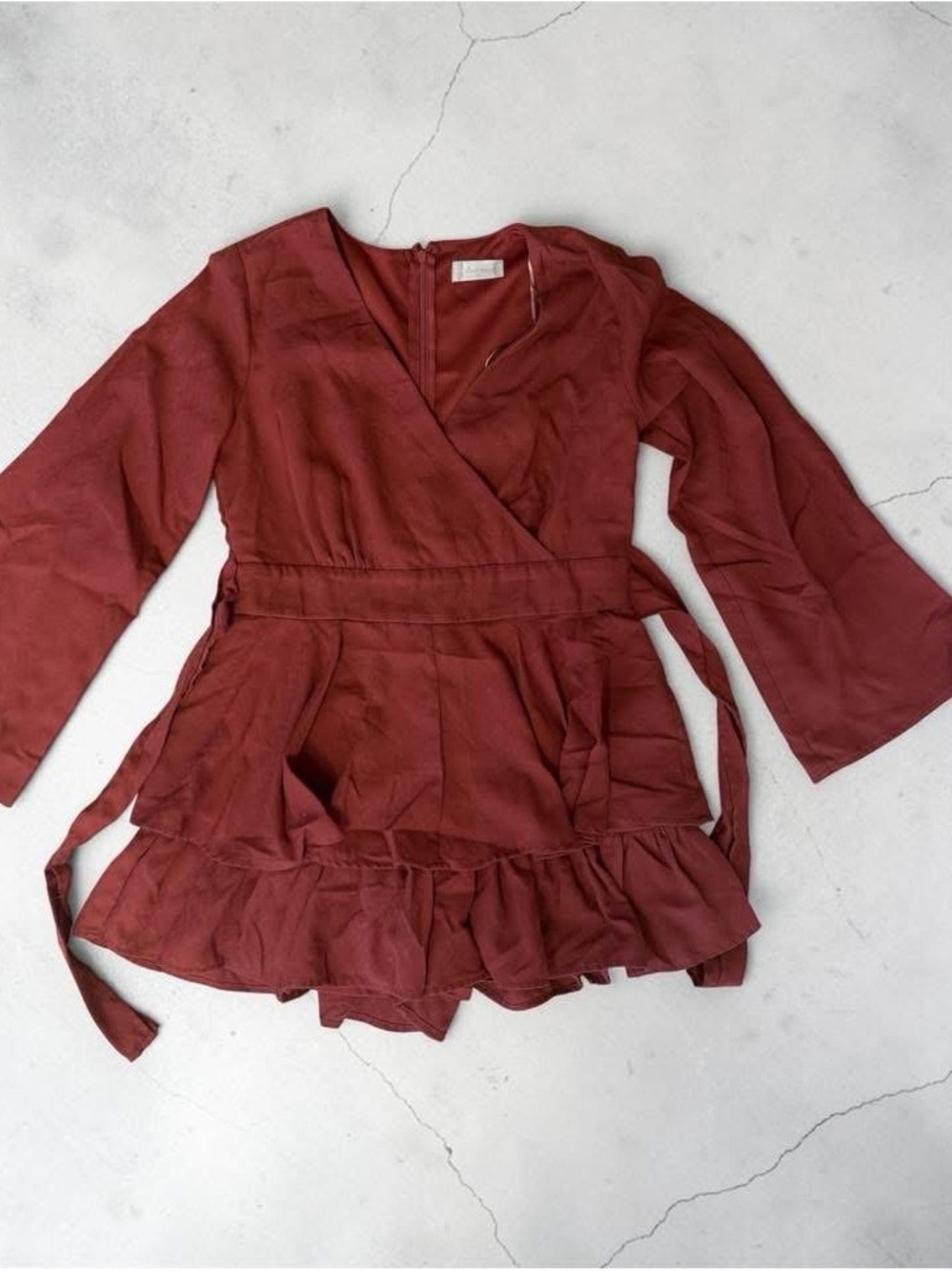Altar’d State Red Wrap-Style Ruffle Hem Romper